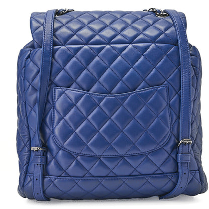 CHANEL Matelasse Turnlock Chain Backpack Lambskin Blue Silver-Tone Hardware, Pre-Owned