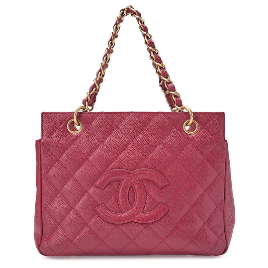CHANEL Tote Bag Matelasse Caviar Skin Double Chain PTT Pink Gold-Tone Hardware, Pre-Owned