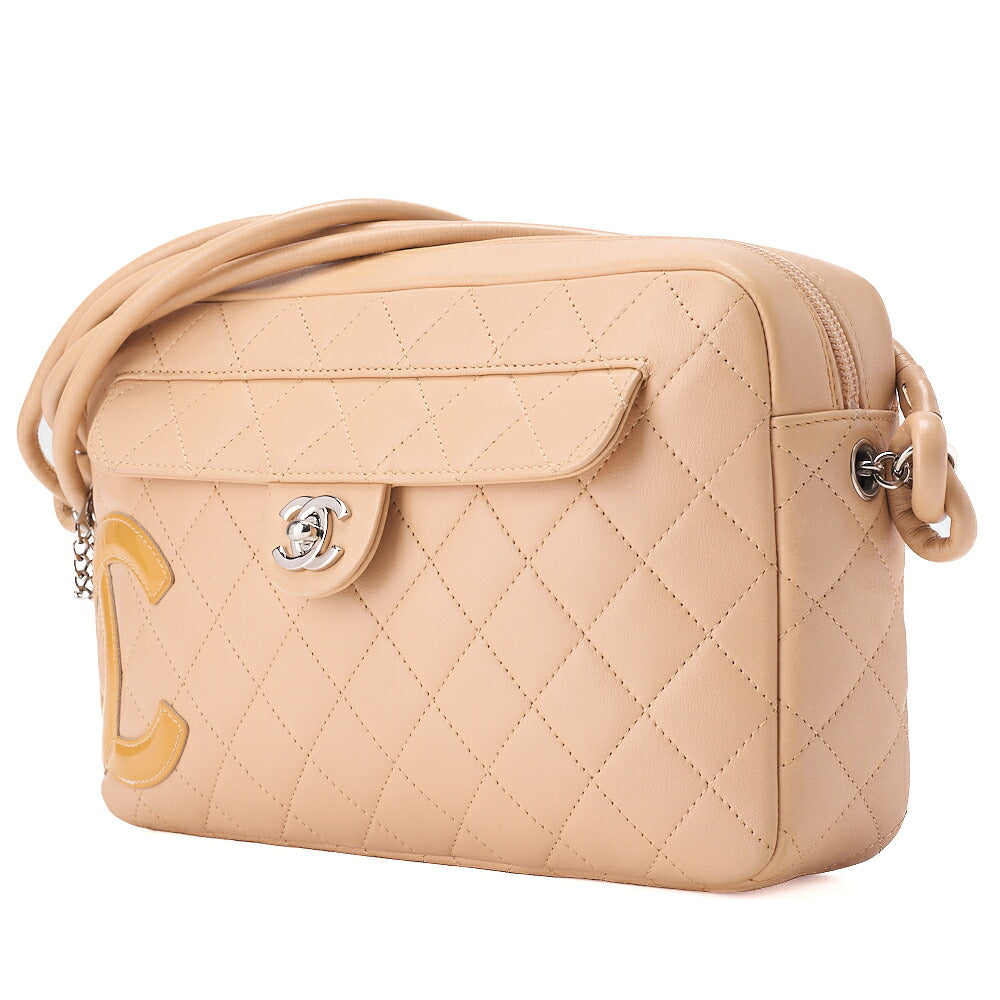 CHANEL Cambon Line Matelasse Calf x Enamel Beige x Orange Shoulder Bag Silver-Tone Hardware, Pre-Owned