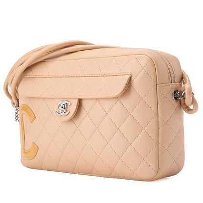 CHANEL Cambon Line Matelasse Calf x Enamel Beige x Orange Shoulder Bag Silver-Tone Hardware, Pre-Owned