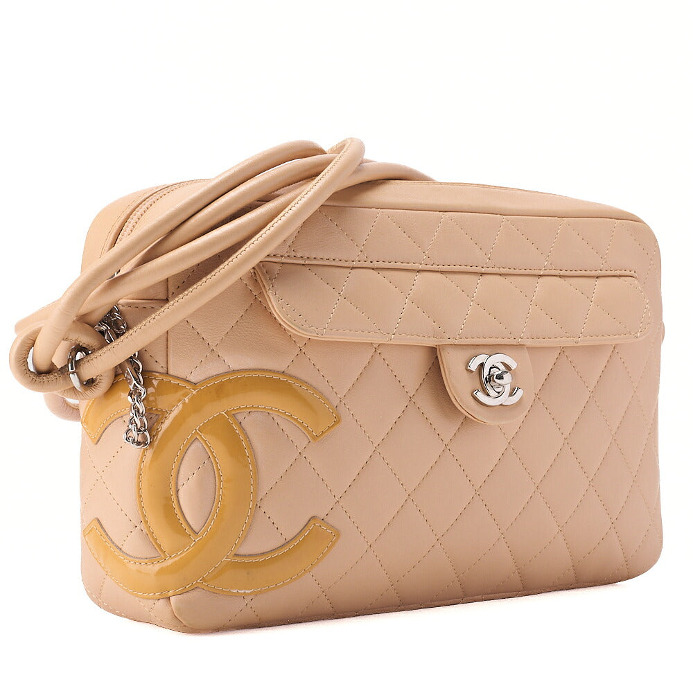 CHANEL Cambon Line Matelasse Calf x Enamel Beige x Orange Shoulder Bag Silver-Tone Hardware, Pre-Owned