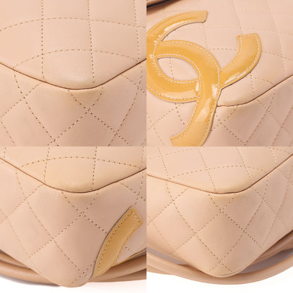 CHANEL Cambon Line Matelasse Calf x Enamel Beige x Orange Shoulder Bag Silver-Tone Hardware, Pre-Owned