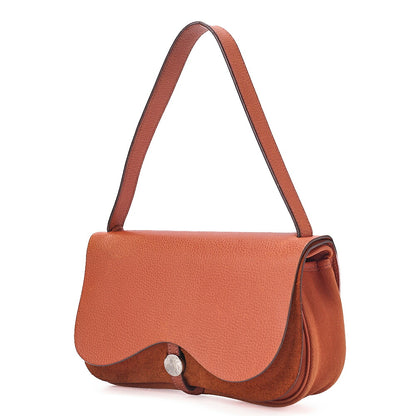 HERMES Sack Colorado PM Shoulder Bag Liege x Canvas Orange Silver-Tone Hardware, Pre-Owned