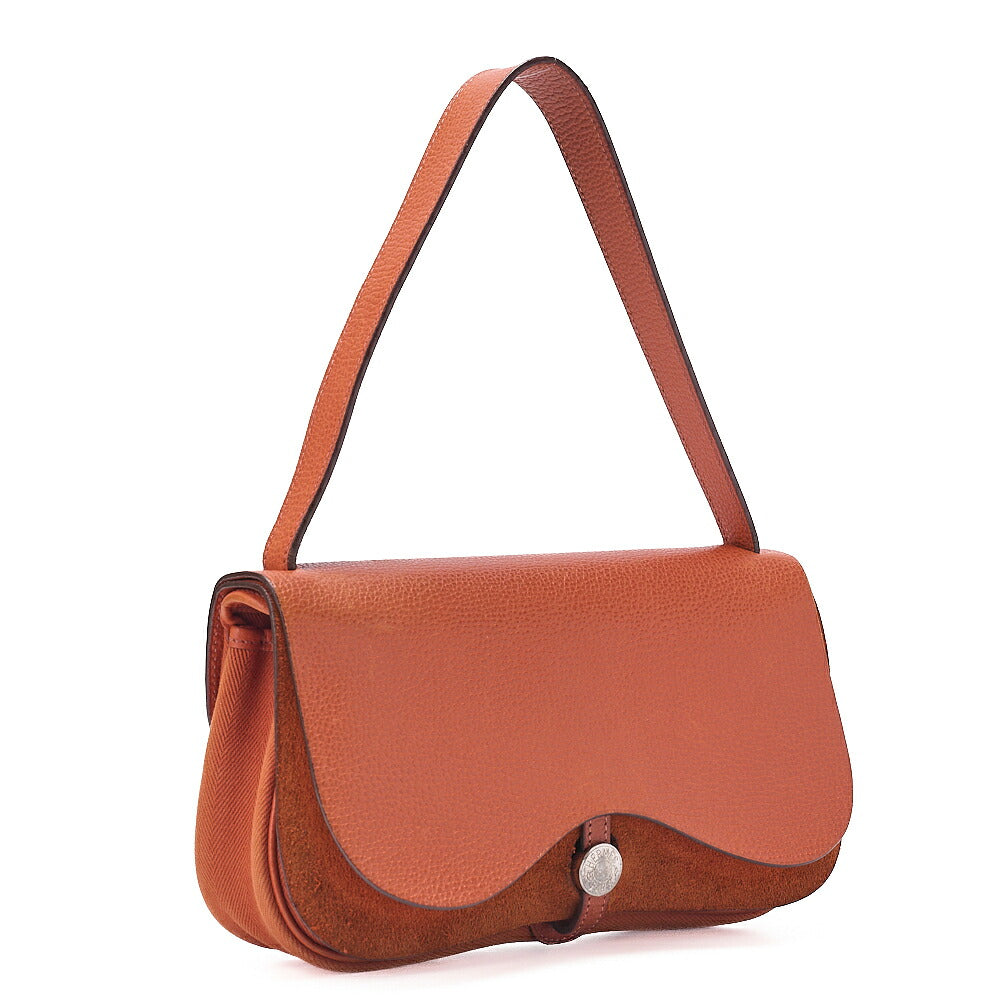 HERMES Sack Colorado PM Shoulder Bag Liege x Canvas Orange Silver-Tone Hardware, Pre-Owned