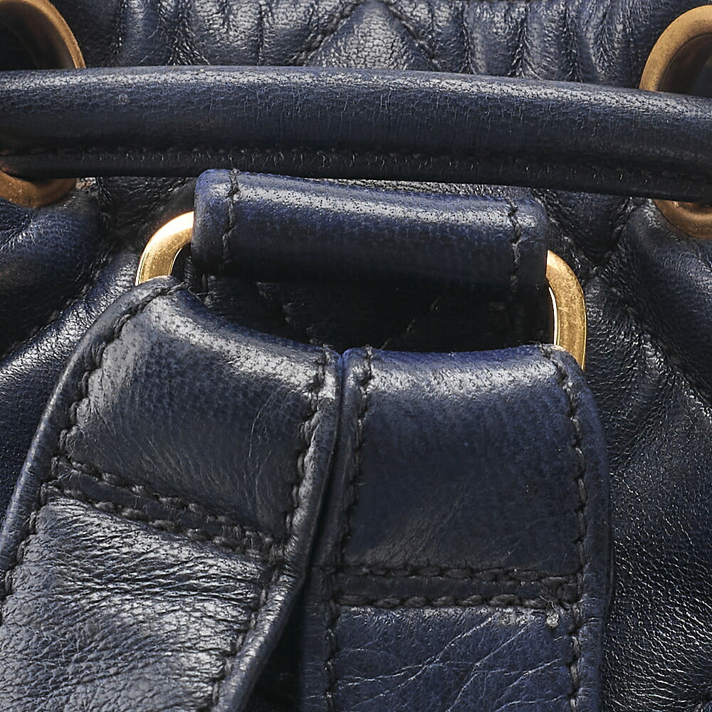 CHANEL Chain Shoulder Bag Outside Flap Drawstring Lambskin Navy Gold-Tone Hardware, Pre-Owned