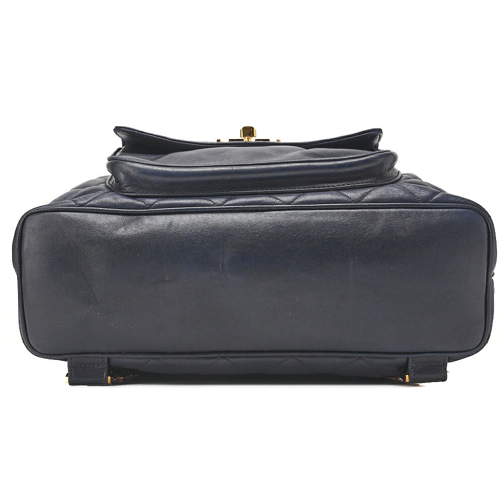 CHANEL Chain Shoulder Bag Outside Flap Drawstring Lambskin Navy Gold-Tone Hardware, Pre-Owned