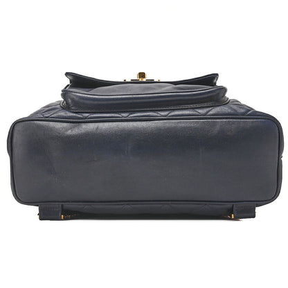 CHANEL Chain Shoulder Bag Outside Flap Drawstring Lambskin Navy Gold-Tone Hardware, Pre-Owned