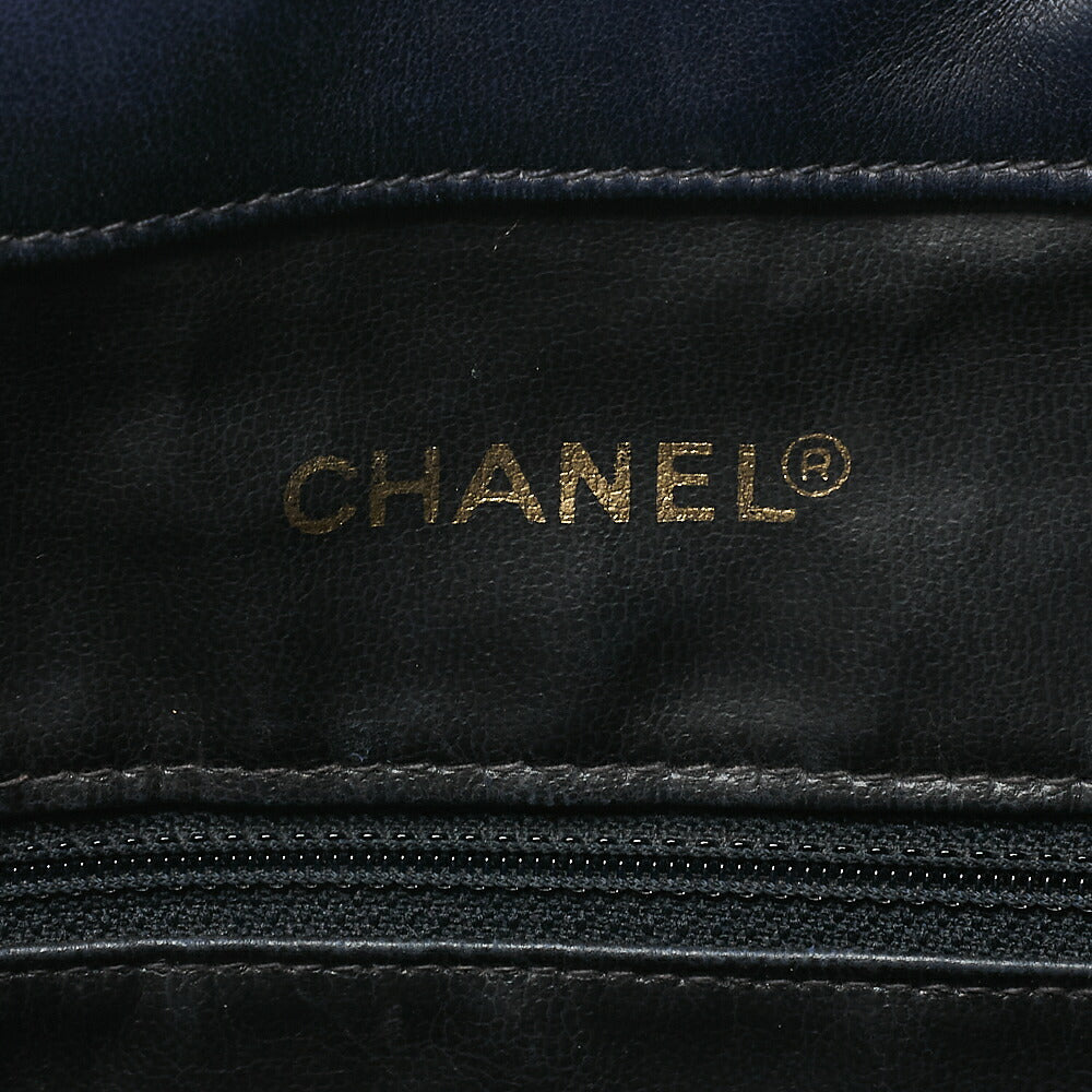 CHANEL Chain Shoulder Bag Outside Flap Drawstring Lambskin Navy Gold-Tone Hardware, Pre-Owned