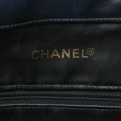 CHANEL Chain Shoulder Bag Outside Flap Drawstring Lambskin Navy Gold-Tone Hardware, Pre-Owned