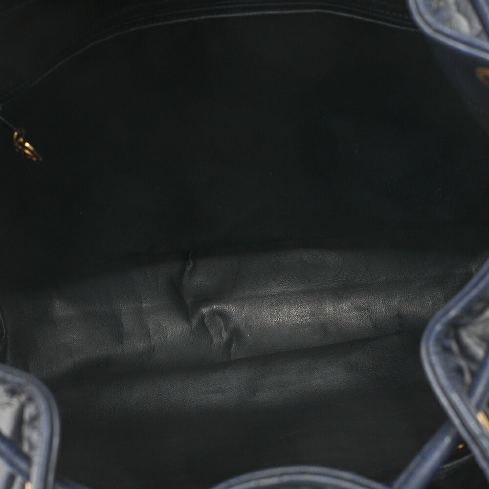 CHANEL Chain Shoulder Bag Outside Flap Drawstring Lambskin Navy Gold-Tone Hardware, Pre-Owned