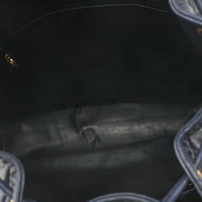 CHANEL Chain Shoulder Bag Outside Flap Drawstring Lambskin Navy Gold-Tone Hardware, Pre-Owned