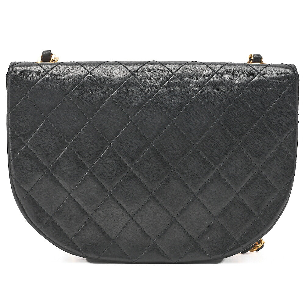 CHANEL Matelasse Half Moon Chain Shoulder Bag Lambskin Black Gold-Tone Hardware, Pre-Owned