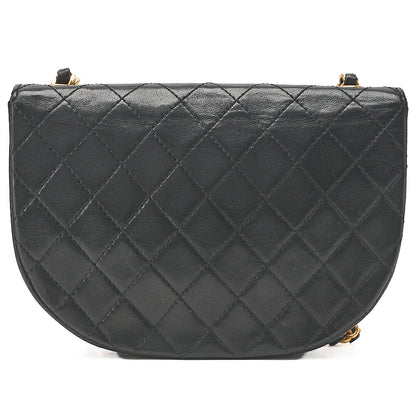 CHANEL Matelasse Half Moon Chain Shoulder Bag Lambskin Black Gold-Tone Hardware, Pre-Owned