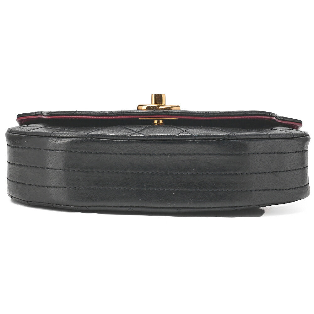 CHANEL Matelasse Half Moon Chain Shoulder Bag Lambskin Black Gold-Tone Hardware, Pre-Owned