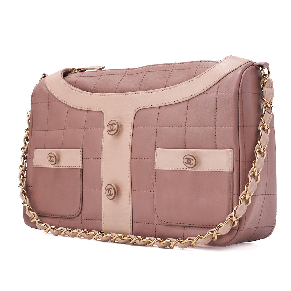 CHANEL Shoulder Bag Girl Chanel Chocolate Bar Lambskin Pink Gold -Tone Hardware, Pre-Owned