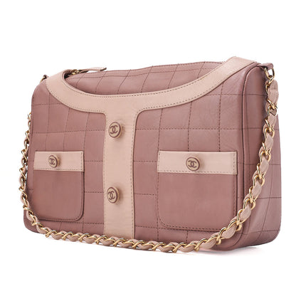 CHANEL Shoulder Bag Girl Chanel Chocolate Bar Lambskin Pink Gold -Tone Hardware, Pre-Owned