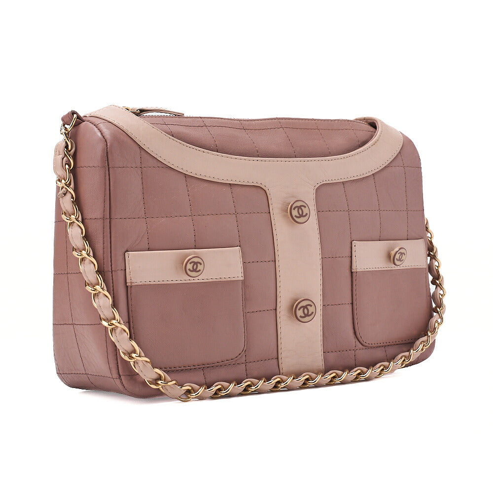 CHANEL Shoulder Bag Girl Chanel Chocolate Bar Lambskin Pink Gold -Tone Hardware, Pre-Owned