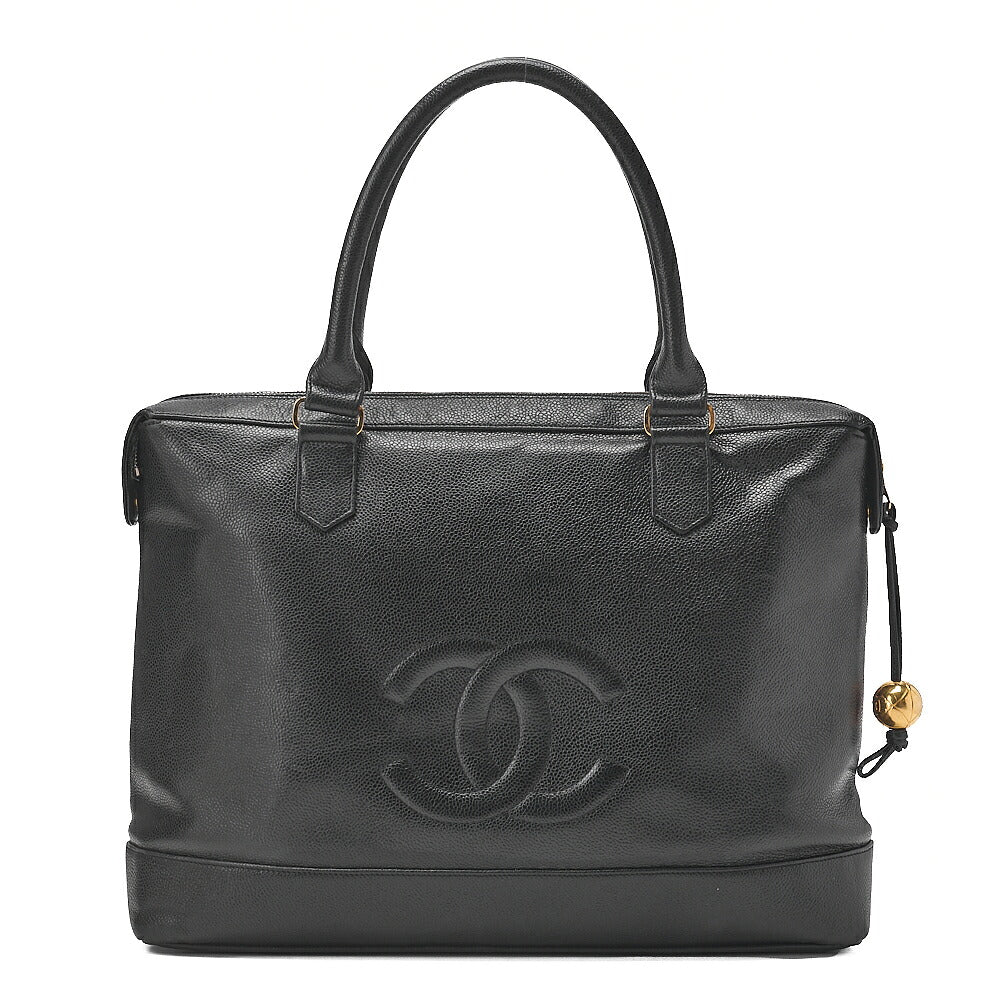 CHANEL Outside Flap Ball Charm Business Tote Bag Caviar Skin Black Gold-Tone Hardware, Pre-Owned