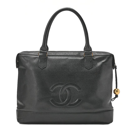 CHANEL Outside Flap Ball Charm Business Tote Bag Caviar Skin Black Gold-Tone Hardware, Pre-Owned