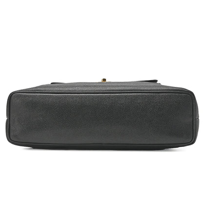 CHANEL Outside Flap Ball Charm Business Tote Bag Caviar Skin Black Gold-Tone Hardware, Pre-Owned