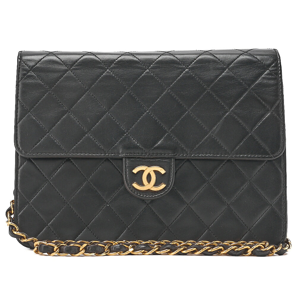 CHANEL Matelasse Push Lock 22cm Chain Shoulder Lambskin Black Gold-Tone Hardware, Pre-Owned