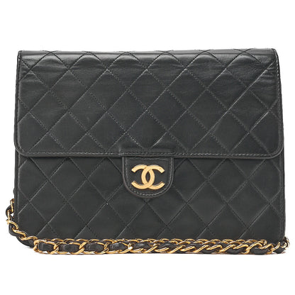 CHANEL Matelasse Push Lock 22cm Chain Shoulder Lambskin Black Gold-Tone Hardware, Pre-Owned