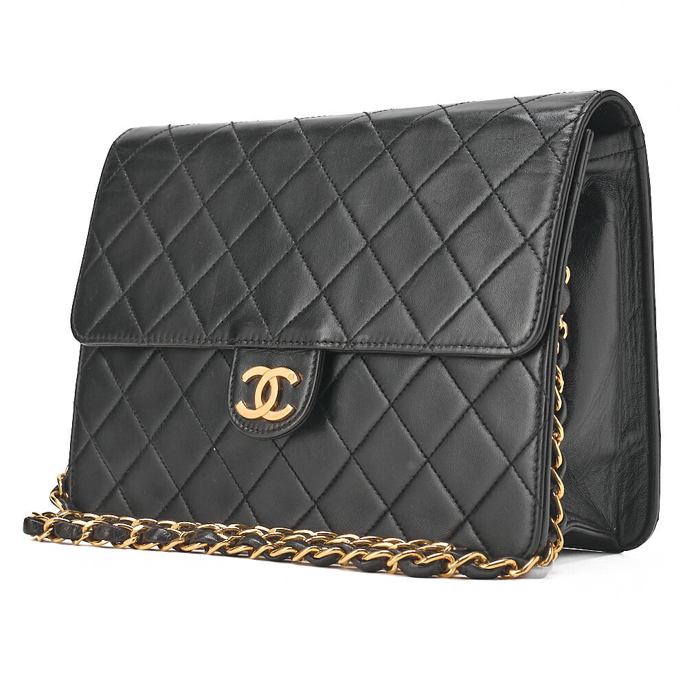 CHANEL Matelasse Push Lock 22cm Chain Shoulder Lambskin Black Gold-Tone Hardware, Pre-Owned