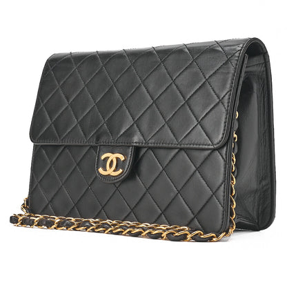 CHANEL Matelasse Push Lock 22cm Chain Shoulder Lambskin Black Gold-Tone Hardware, Pre-Owned