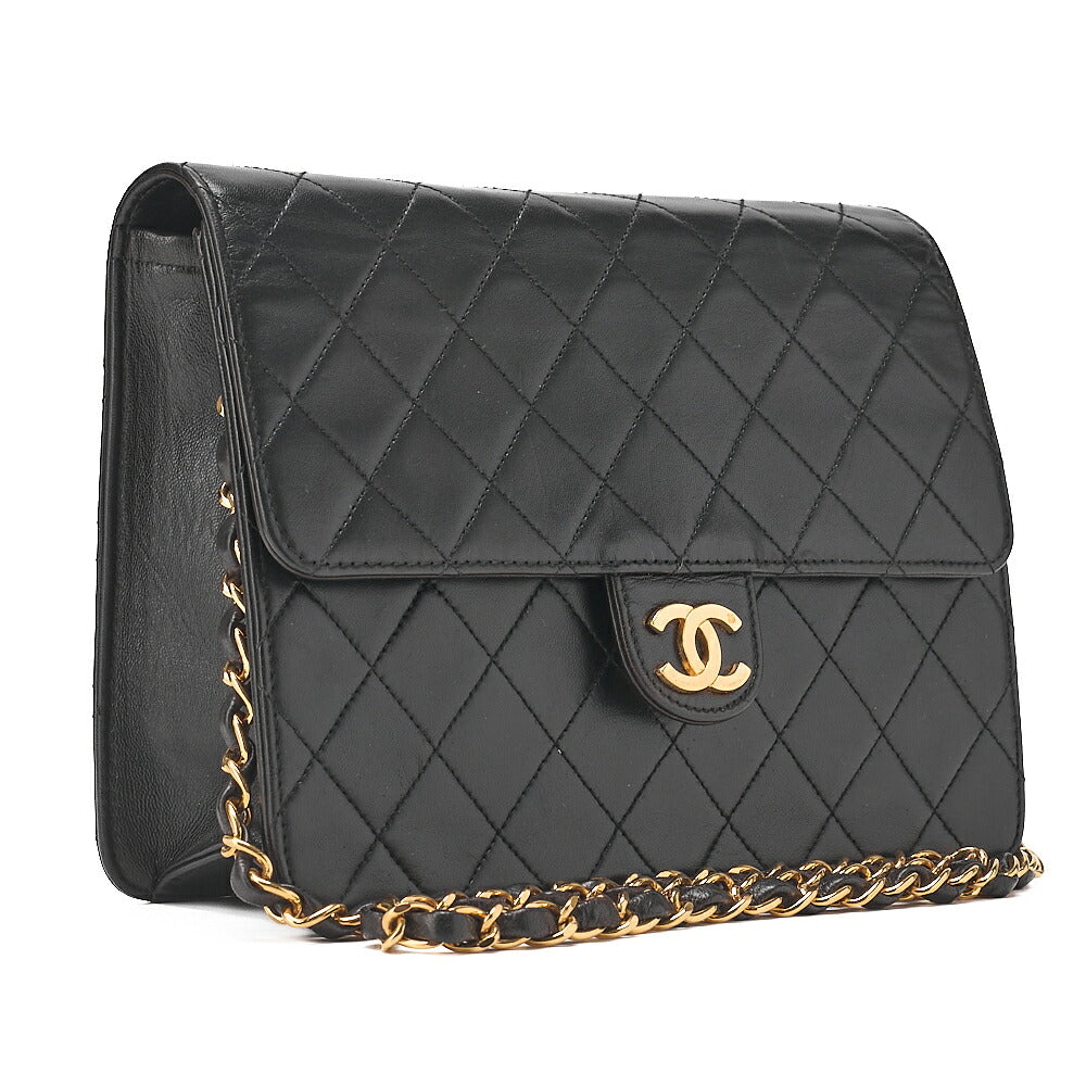CHANEL Matelasse Push Lock 22cm Chain Shoulder Lambskin Black Gold-Tone Hardware, Pre-Owned
