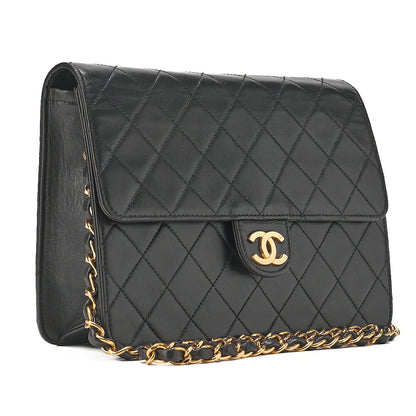 CHANEL Matelasse Push Lock 22cm Chain Shoulder Lambskin Black Gold-Tone Hardware, Pre-Owned