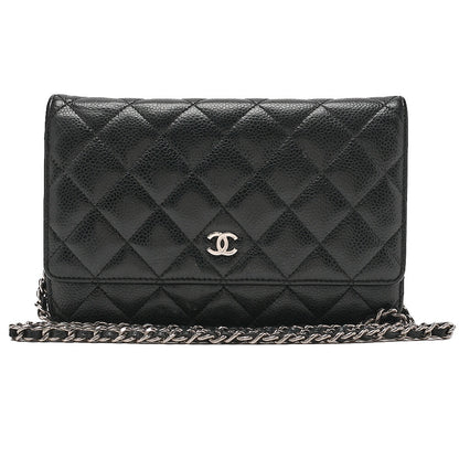 CHANEL マトラッセ チェーンウォレット キャビアスキン 黒 シルバー金具、中古品