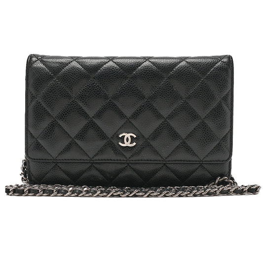 CHANEL Matrasse Chain Wallet Caviar Skin Black Silver-Tone Hardware, Pre-Owned