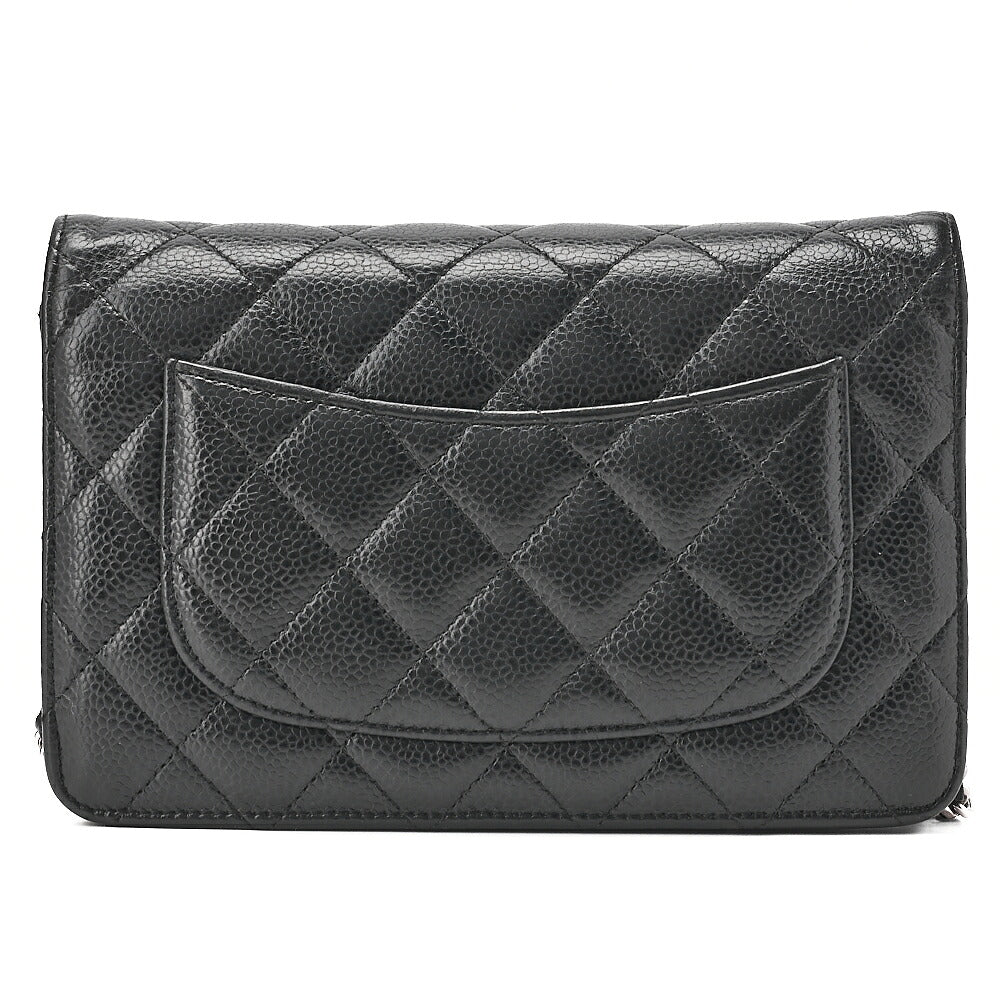 CHANEL マトラッセ チェーンウォレット キャビアスキン 黒 シルバー金具、中古品