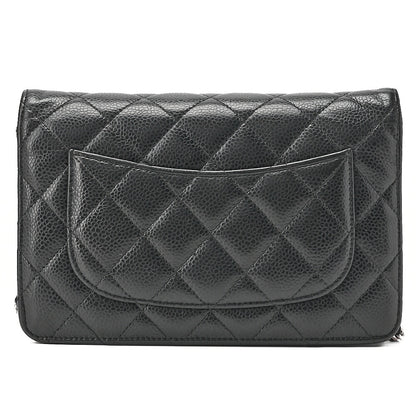 CHANEL マトラッセ チェーンウォレット キャビアスキン 黒 シルバー金具、中古品