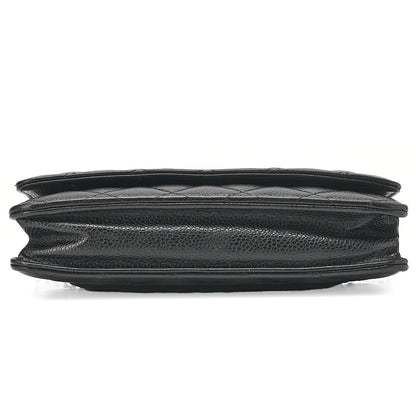 CHANEL マトラッセ チェーンウォレット キャビアスキン 黒 シルバー金具、中古品