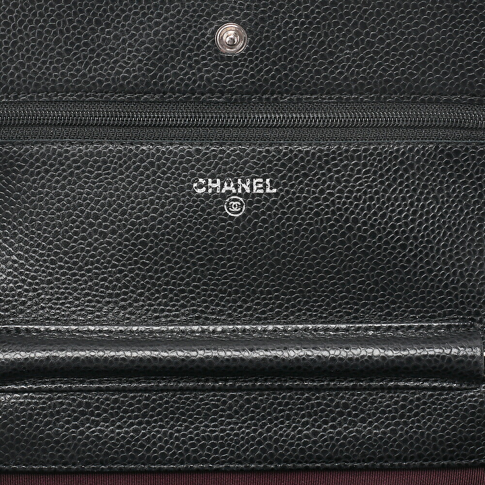 CHANEL マトラッセ チェーンウォレット キャビアスキン 黒 シルバー金具、中古品