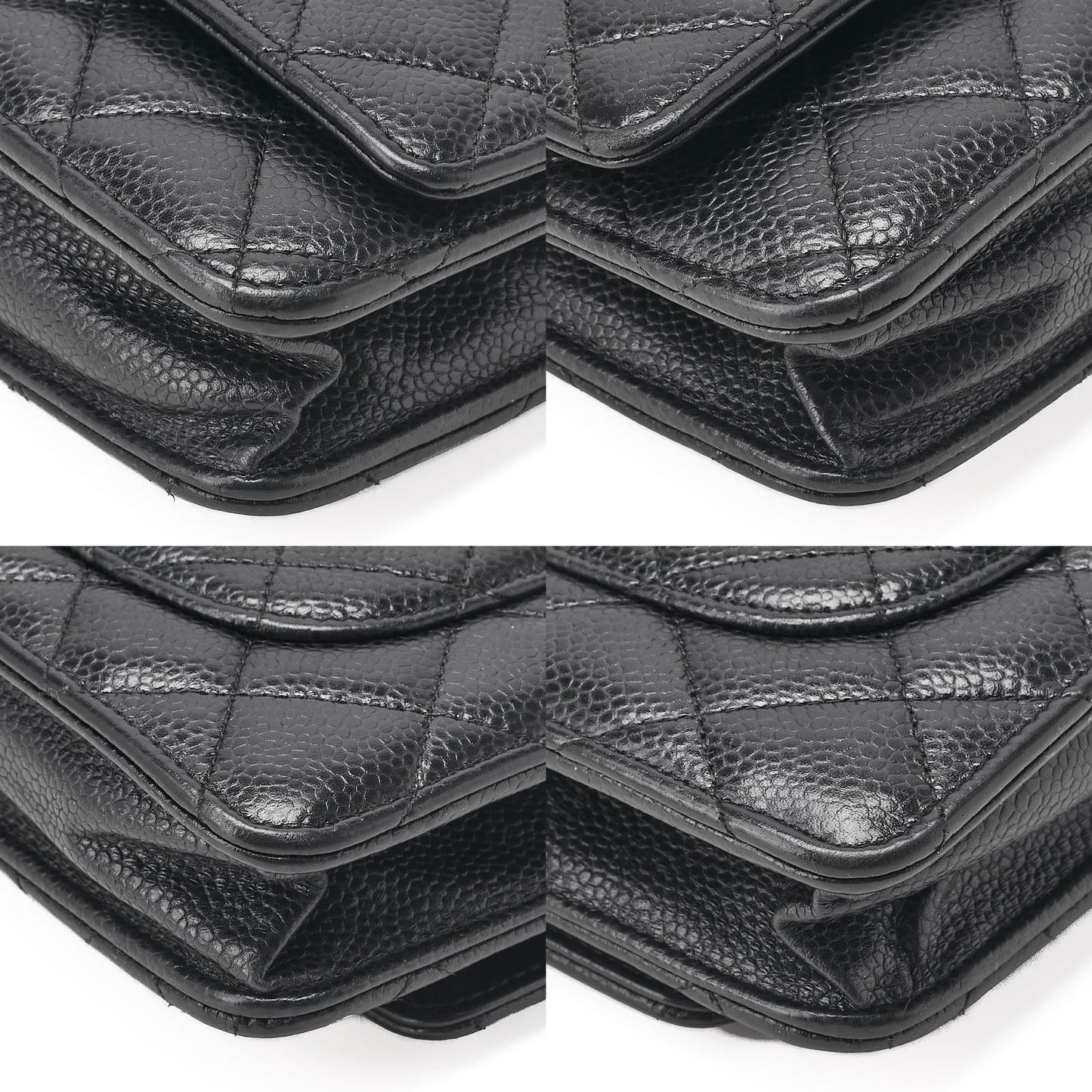 CHANEL マトラッセ チェーンウォレット キャビアスキン 黒 シルバー金具、中古品
