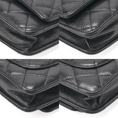 CHANEL マトラッセ チェーンウォレット キャビアスキン 黒 シルバー金具、中古品
