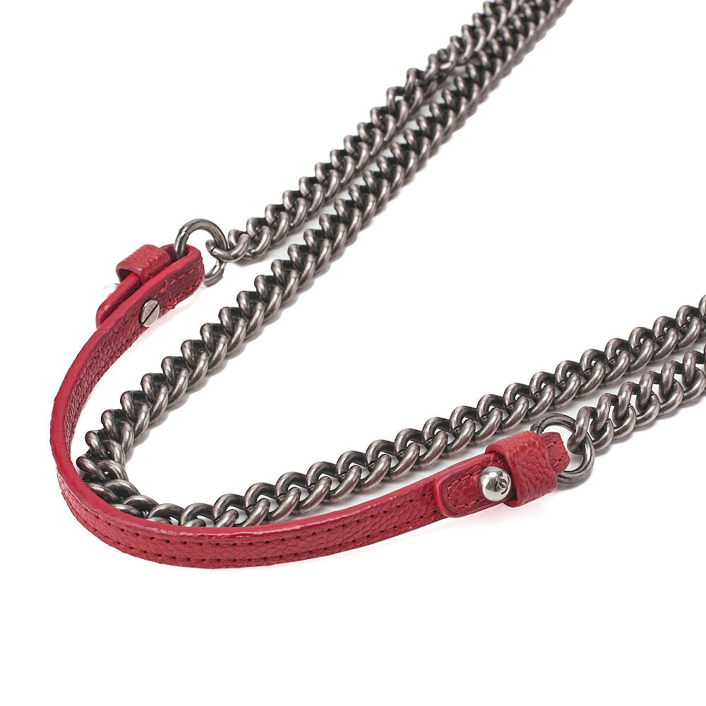 CHANEL キャビアスキン マトラッセ シングルフラップ チェーンショルダー 赤 シルバー金具 中古品