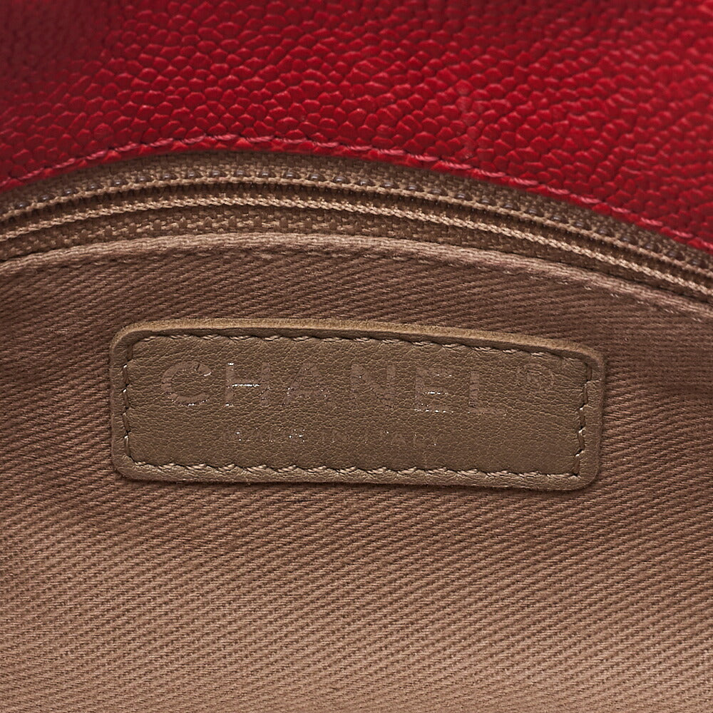 CHANEL キャビアスキン マトラッセ シングルフラップ チェーンショルダー 赤 シルバー金具 中古品