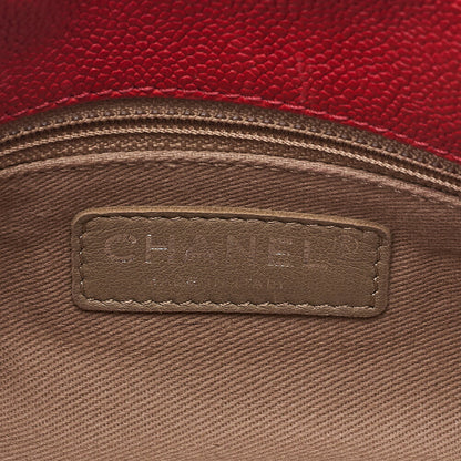 CHANEL キャビアスキン マトラッセ シングルフラップ チェーンショルダー 赤 シルバー金具 中古品