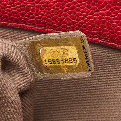 CHANEL キャビアスキン マトラッセ シングルフラップ チェーンショルダー 赤 シルバー金具 中古品
