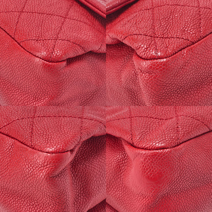 CHANEL キャビアスキン マトラッセ シングルフラップ チェーンショルダー 赤 シルバー金具 中古品