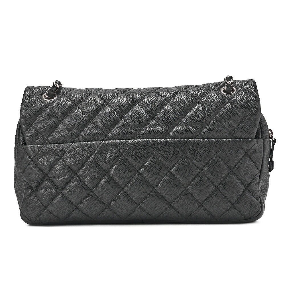 CHANEL Caviar Skin Matelasse Single Flap Chain Shoulder Black Silver-Tone Hardware, Pre-Owned