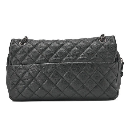 CHANEL Caviar Skin Matelasse Single Flap Chain Shoulder Black Silver-Tone Hardware, Pre-Owned