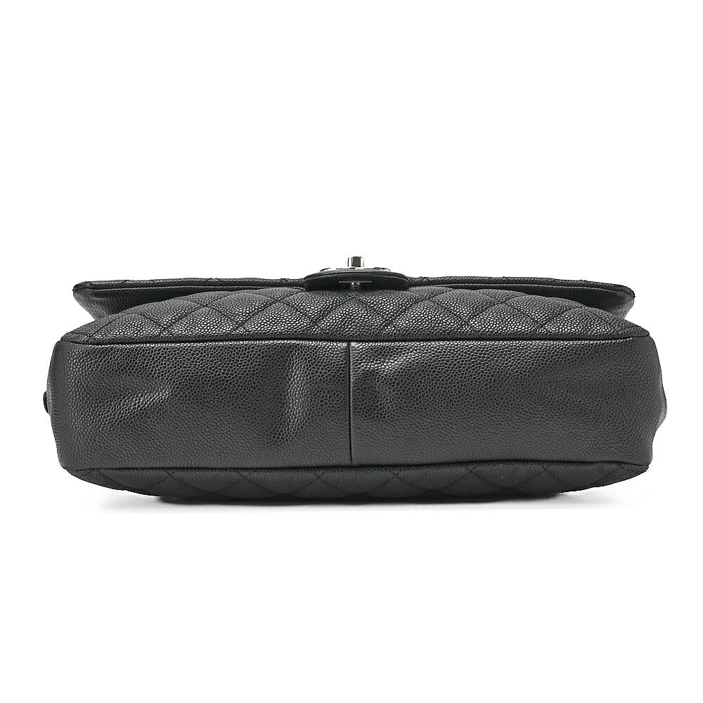 CHANEL Caviar Skin Matelasse Single Flap Chain Shoulder Black Silver-Tone Hardware, Pre-Owned