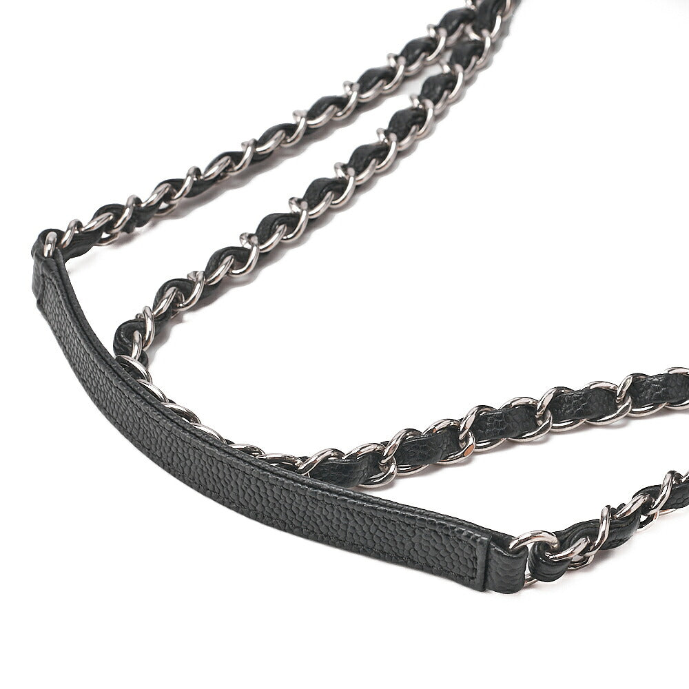 CHANEL Caviar Skin Matelasse Single Flap Chain Shoulder Black Silver-Tone Hardware, Pre-Owned