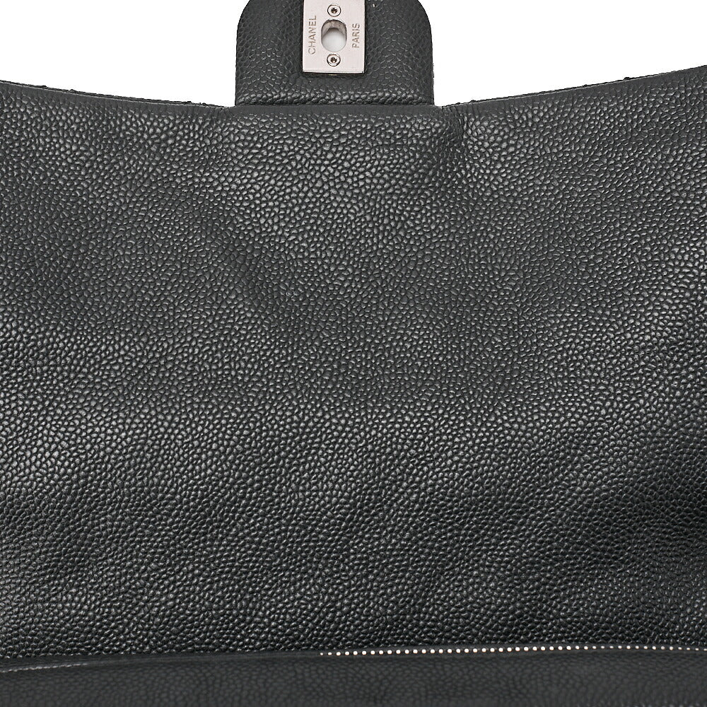 CHANEL Caviar Skin Matelasse Single Flap Chain Shoulder Black Silver-Tone Hardware, Pre-Owned