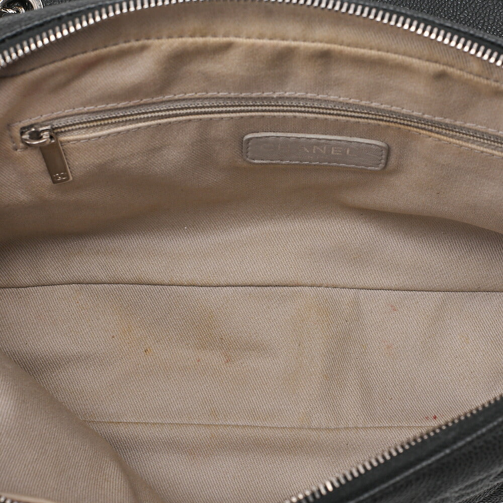 CHANEL Caviar Skin Matelasse Single Flap Chain Shoulder Black Silver-Tone Hardware, Pre-Owned