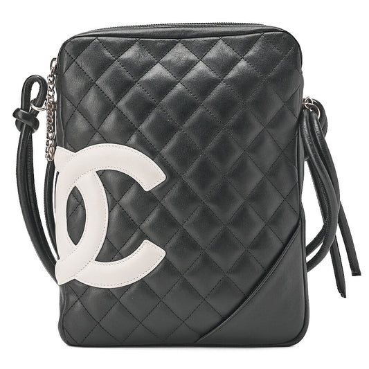CHANEL Cambon Line Matelasse Calfskin Black x White Shoulder Back Silver-Tone Hardware, Pre-Owned